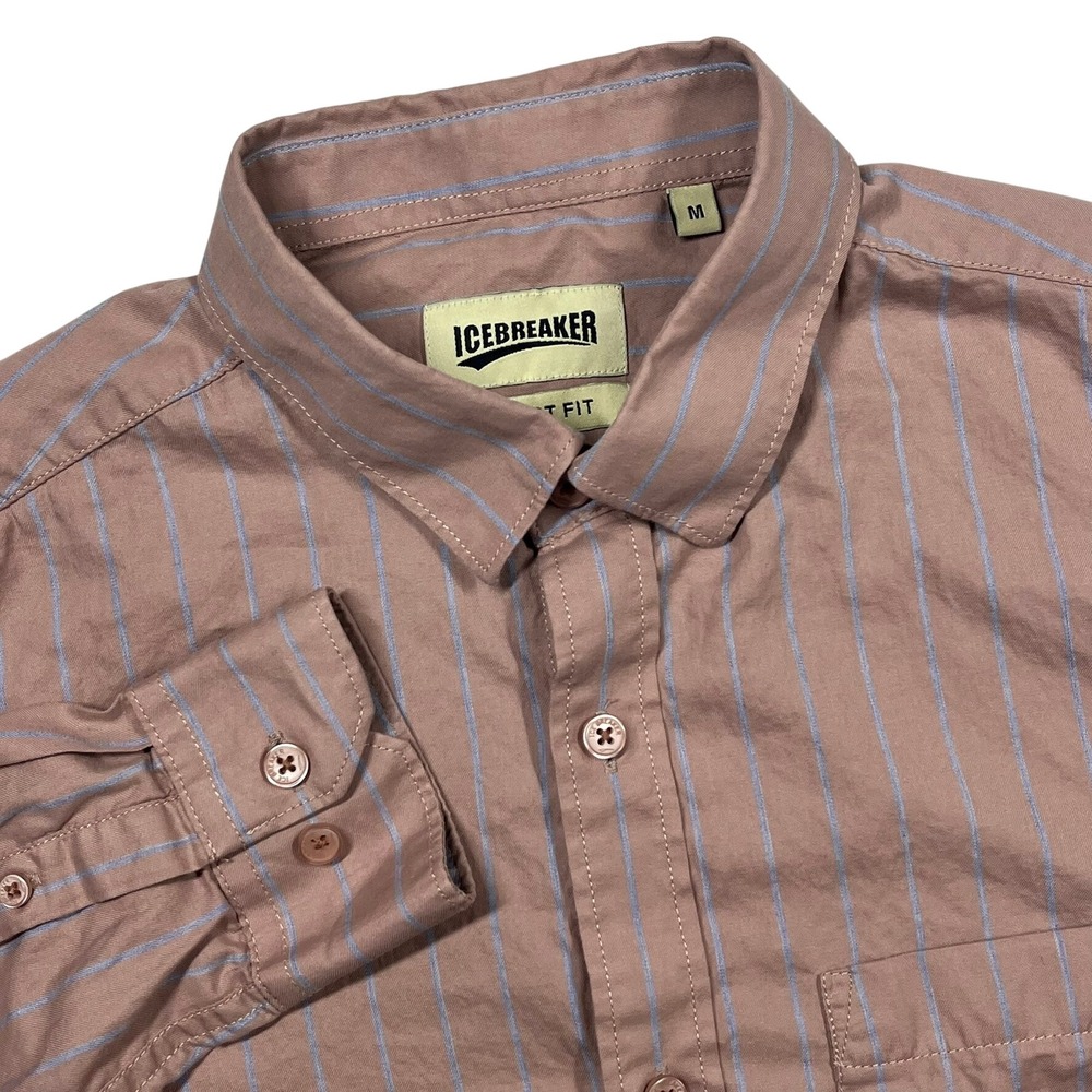 Icebreaker Button Down Shirt Mens M Mauve Striped Smart Fit Long Sleeve Cotton